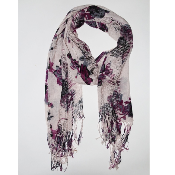Accessories - Purple, Black and white floral scarf